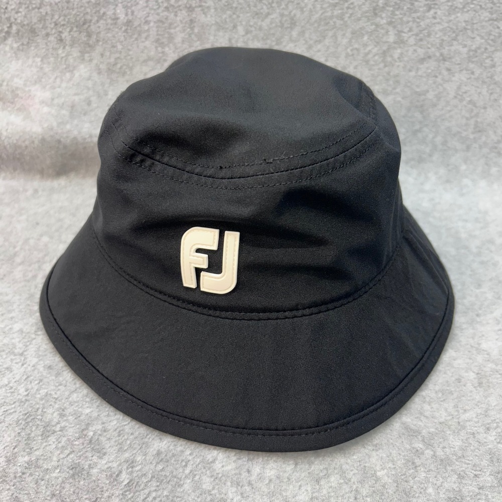 FJ Logo Mens Black FootJoy DryJoys Golf Rain Bucket Hat Performance S/M
